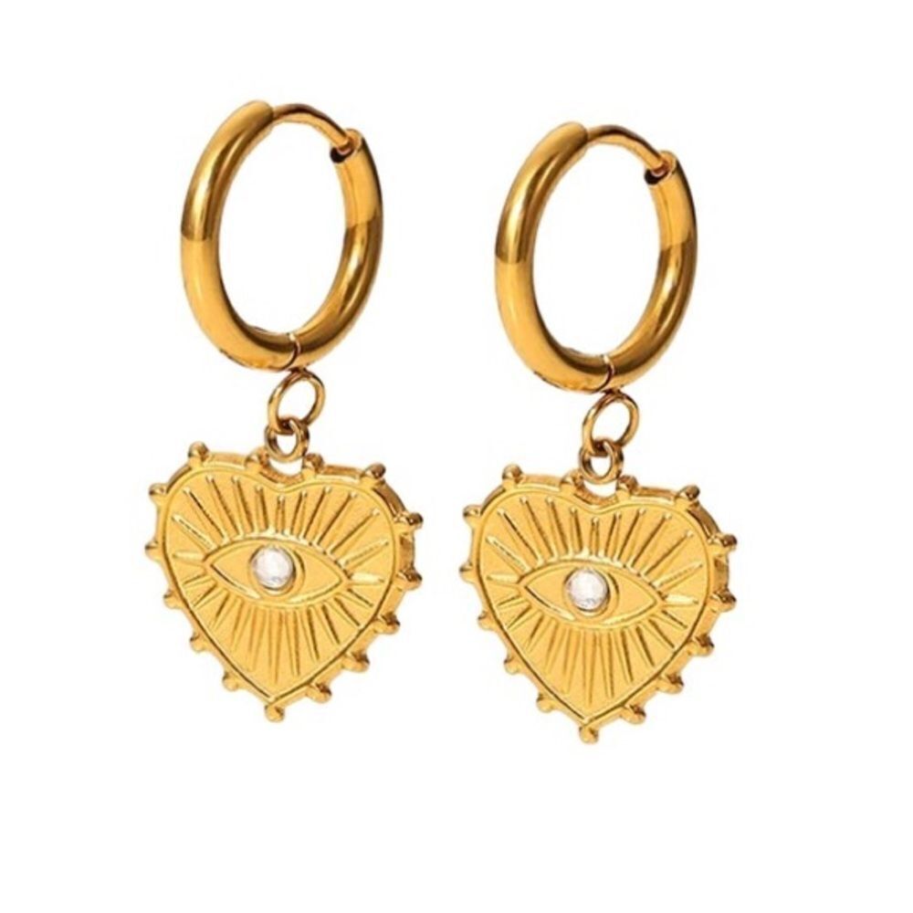Gold heart hoop earrings #368